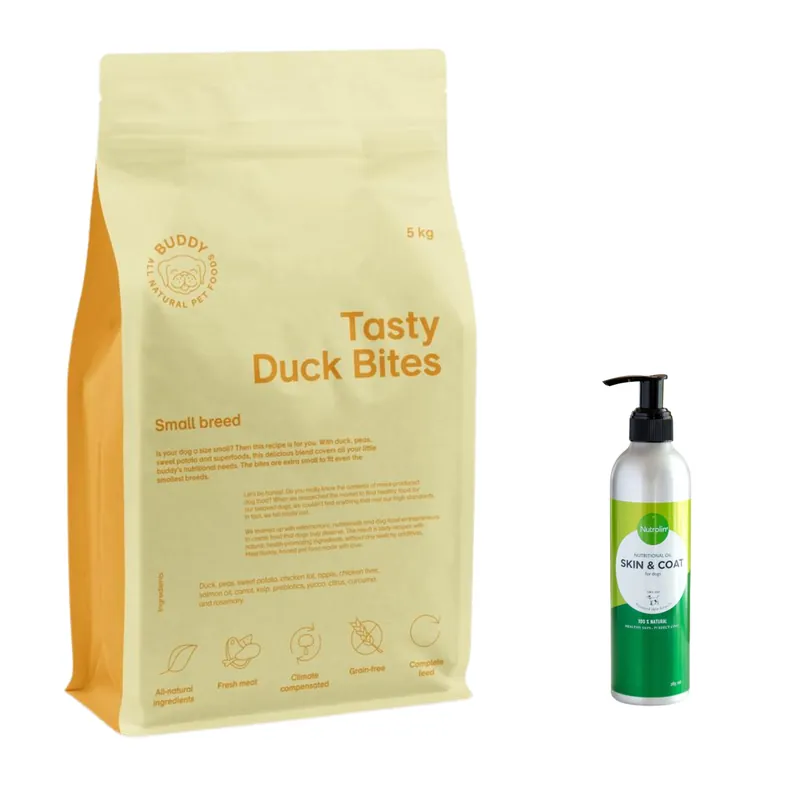 Outlet Buddy Pet Foods Buddy Tasty Duck Bites + FREE Nutrolin Skin & Coat 260 Ml 5 kg